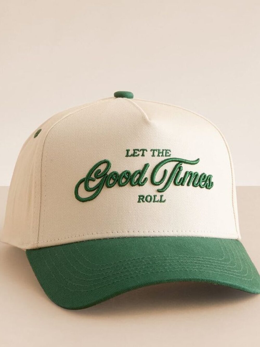 Let The Good Times Roll Hat, Vintage Green & Cream Baseball Cap, Tennis Hat